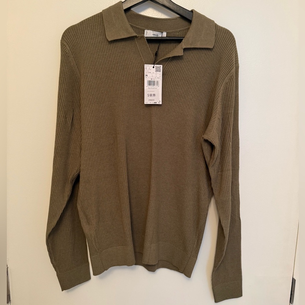 Brand New NWT Mango Ribbed Knit Polo Sweater – Medium Green – Men’s Medium